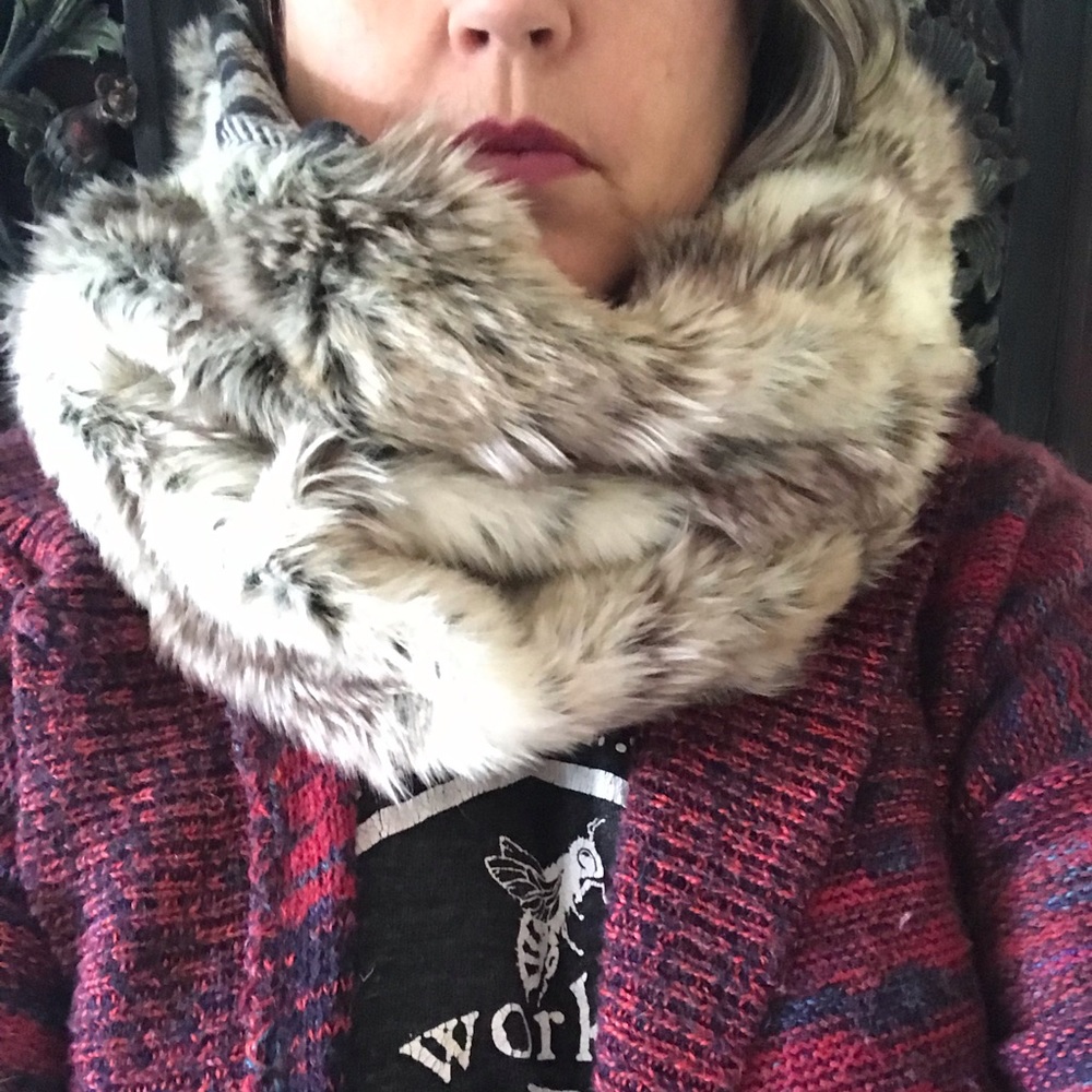 Faux fur reversible cowl scarf, artisan made